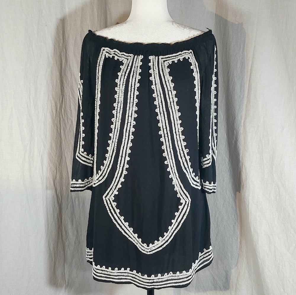 Zara black chiffon beaded boho tunic, M, EUC